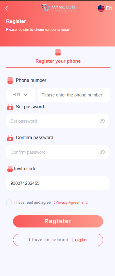 Win Club Register Form